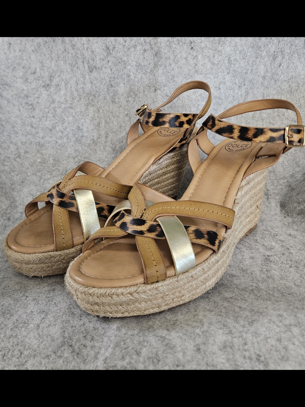 Dolce Vita Leopard Print & Gold Wedge Sandals - Tan
